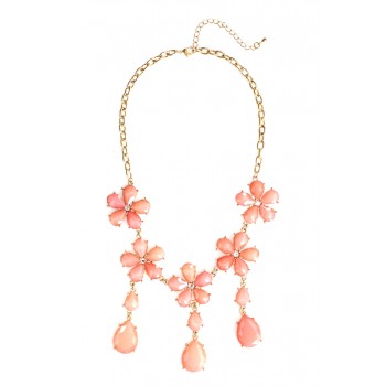 Daisy Bloom Coral Flower Fringe Necklace